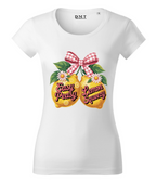 Tricou Damă Fitted Imprimeu "Easy Peasy Lemon Squeezy" – Alb