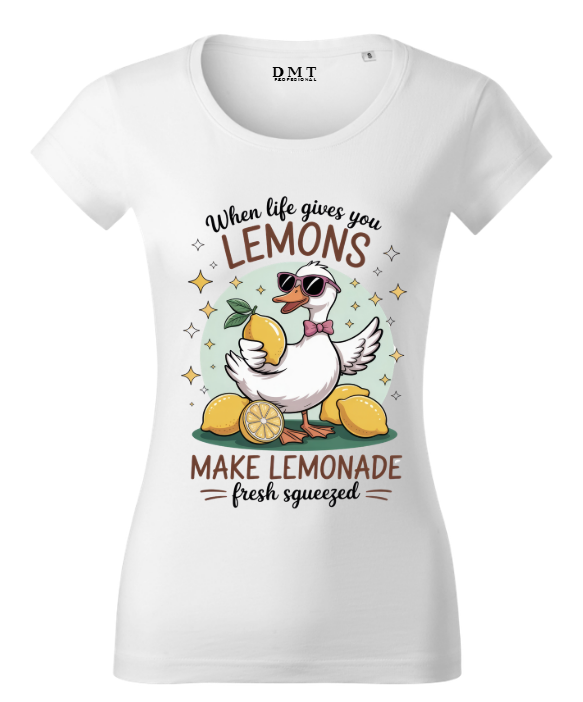 Tricou Damă Fitted Imprimeu "Make Lemonade" – Alb