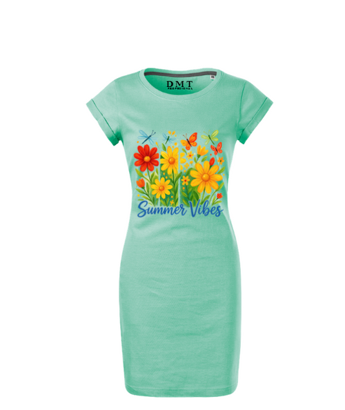 Rochie pentru damă Cu Imprimeu Summer Vibes Floral Mint – 100% Bumbac DMT PROFESIONAL