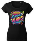 Tricou Damă Fitted Imprimeu "Summer Vibes" – Negru