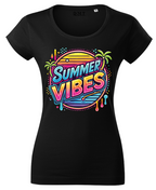 Tricou Damă Fitted Imprimeu "Summer Vibes" – Negru