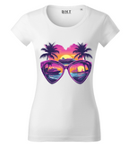 Tricou Damă Fitted Imprimeu "Beach Sunset" – Alb
