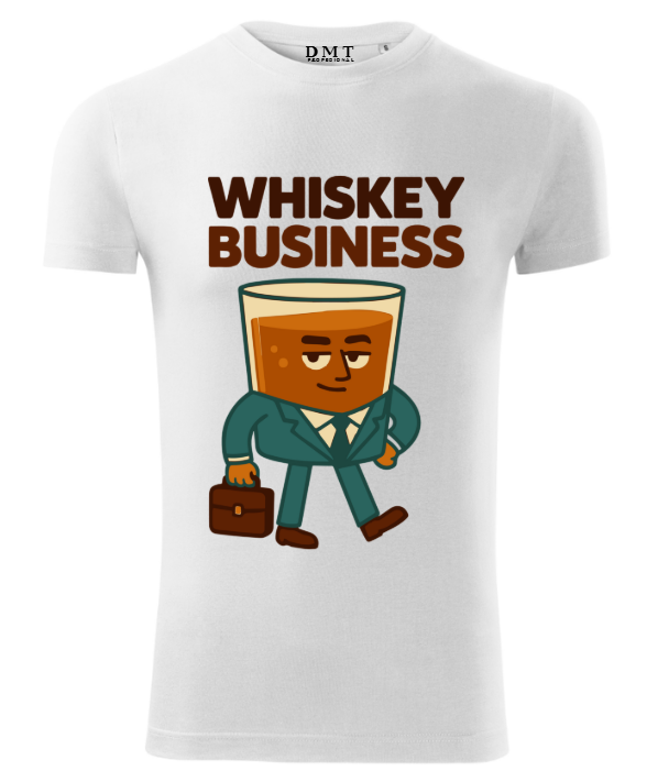 Tricou Bărbați Imprimeu "Whiskey Business" – Alb