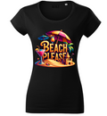 Tricou Damă Fitted Imprimeu "Beach Please" – Negru