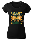 Tricou Damă Fitted Imprimeu "Summer Vibes Bow" – Negru