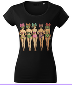 Tricou Damă Fitted Imprimeu "Pin-Up Girls" – Negru