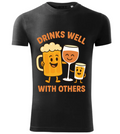 Tricou Barbati Imprimeu "Drinks Well With Others" - Negru