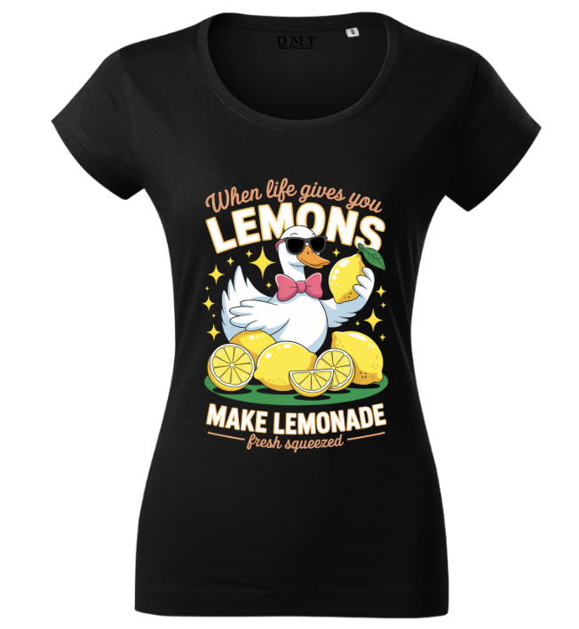Tricou Damă Fitted Imprimeu "Make Lemonade" – Negru